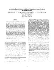 Document Representation and Query Expansion Models for Blog Recommendation Jaime Arguello