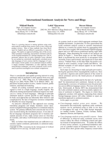 International Sentiment Analysis for News and Blogs Mikhail Bautin Lohit Vijayarenu Steven Skiena