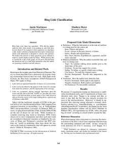 Blog Link Classification Justin Martineau Matthew Hurst Proposed Link Model Dimensions