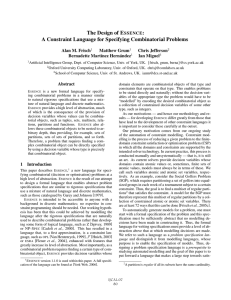The Design of E : A Constraint Language for Specifying Combinatorial Problems SSENCE