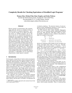 Complexity Results for Checking Equivalence of Stratiﬁed Logic Programs