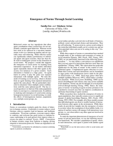 Emergence of Norms Through Social Learning Sandip Sen and St´ephane Airiau {sandip,
