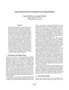 Cluster-Based Selection of Statistical Answering Strategies Carnegie Mellon University {llita,