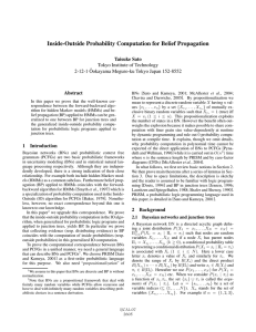 Inside-Outside Probability Computation for Belief Propagation Taisuke Sato Abstract Tokyo Institute of Technology