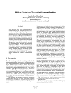 Efﬁcient Calculation of Personalized Document Rankings Claudia Hess, Klaus Stein Bamberg University