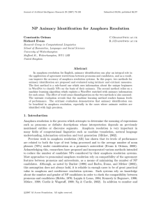 NP Animacy Identiﬁcation for Anaphora Resolution Constantin Or˘ asan Richard Evans