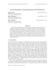 On the Semantics of Logic Programs with Preferences Sergio Greco Irina Trubitsyna