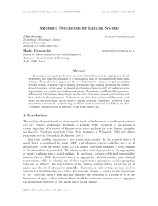 Axiomatic Foundations for Ranking Systems Alon Altman Moshe Tennenholtz