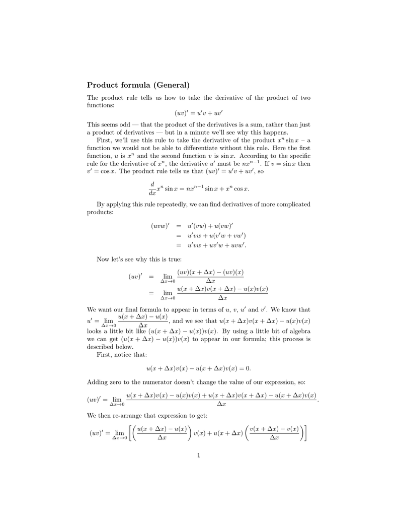 Product Formula General