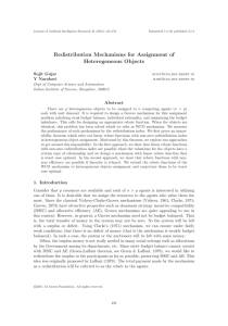 Redistribution Mechanisms for Assignment of Heterogeneous Objects Sujit Gujar Y Narahari