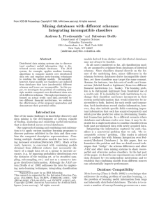 Mining databases with different schemas: Integrating incompatible classifers Andreas L. Prodromidis Salvatore Stolfo