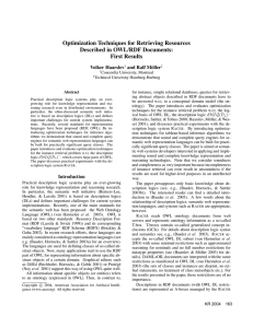 Optimization Techniques for Retrieving Resources Described in OWL/RDF Documents: First Results Volker Haarslev