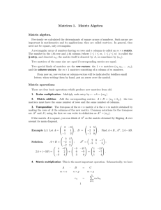 Matrices 1.  Matrix Algebra Matrix  algebra.