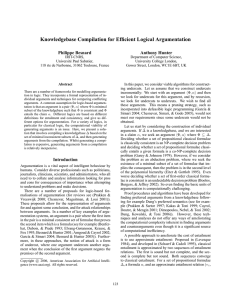 Knowledgebase Compilation for Efficient Logical Argumentation Philippe Besnard Anthony Hunter