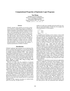 Computational Properties of Epistemic Logic Programs Yan Zhang