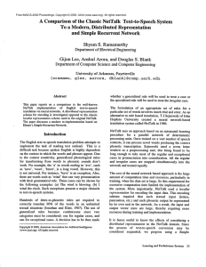 A Comparison of  the  Classic  NetTalk ... To a  Modern, Distributed  Representation