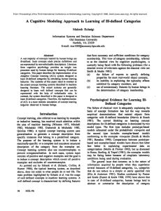 A Cognitive  Modeling  Approach to  Learning ... Categories Mukesh Rohatgi