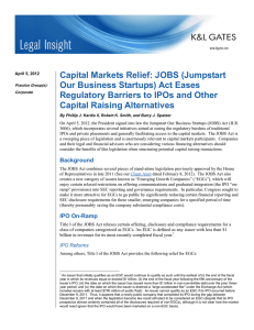 Capital Markets Relief: JOBS (Jumpstart Our Business Startups) Act Eases