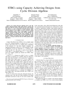 STBCs using Capacity Achieving Designs from Cyclic Division Algebras Shashidhar V B.Sundar Rajan