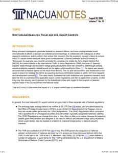 TOPIC: INTRODUCTION: International Academic Travel and U.S. Export Controls