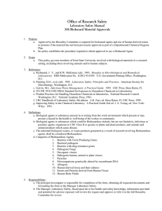 Office of Research Safety  Laboratory Safety Manual 306 Biohazard Material Approvals