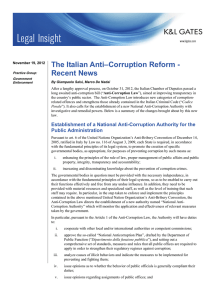 The Italian Anti–Corruption Reform - Recent News