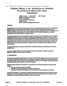 Database: Mining ,m the  Architecture of  a ... :  /Pre,processor  for  State-Aware Query ~.~  Optimization