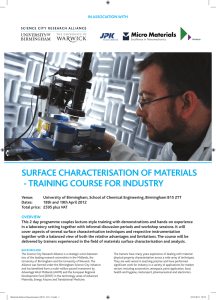 SURFACE CHARACTERISATION OF MATERIALS - TRAINING COURSE FOR INDUSTRY
