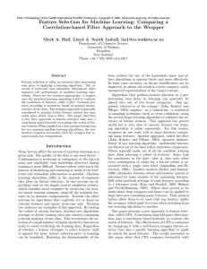 Feature Selection for Machine Learning: Comparing a {