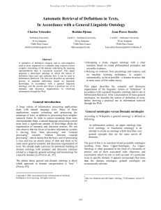 Automatic Retrieval of Definitions in Texts,  Charles Teissedre