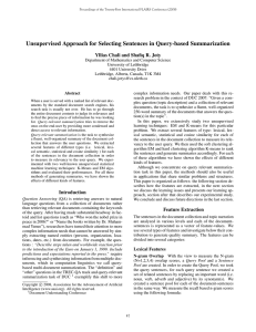 Unsupervised Approach for Selecting Sentences in Query-based Summarization