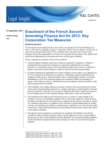 Enactment of the French Second Amending Finance Act for 2012: Key