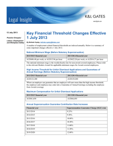 Key Financial Threshold Changes Effective 1 July 2013