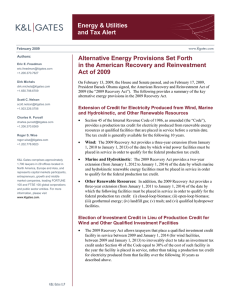 Energy &amp; Utilities and Tax Alert Alternative Energy Provisions Set Forth