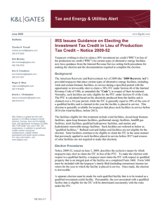 Tax and Energy &amp; Utilities Alert Tax Credit – Notice 2009-52