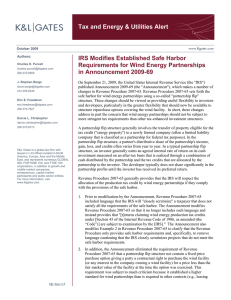 Tax and Energy &amp; Utilities Alert IRS Modifies Established Safe Harbor