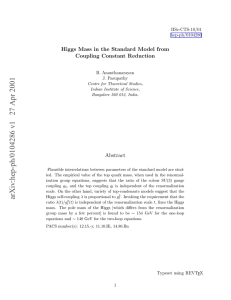 Higgs Mass in the Standard Model from Coupling Constant Reduction Abstract IISc-CTS-10/01
