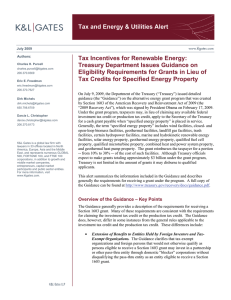 Tax and Energy &amp; Utilities Alert Tax Incentives for Renewable Energy: