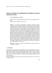Monte Carlo filters for identification of nonlinear structural dynamical systems