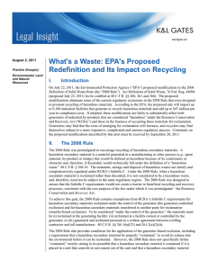 What's a Waste: EPA's Proposed Redefinition and Its Impact on Recycling