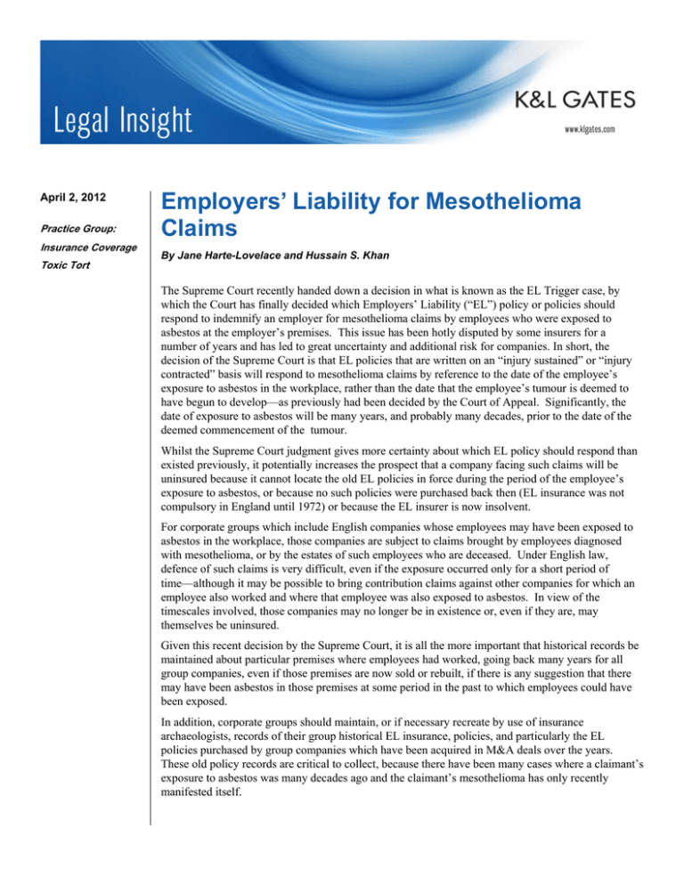 Employers’ Liability for Mesothelioma Claims