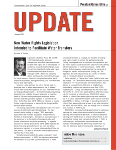 New Water Rights Legislation Intended to Facilitate Water Transfers Summer 2001