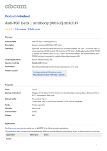 Anti-TGF beta 1 antibody [9016.2] ab10517 Product datasheet 1 Abreviews Overview
