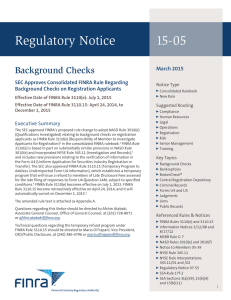 Regulatory Notice 15-05 March 2015 Executive Summary