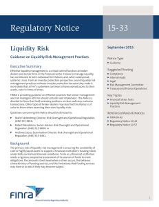 Regulatory Notice 15-33 Liquidity Risk September 2015