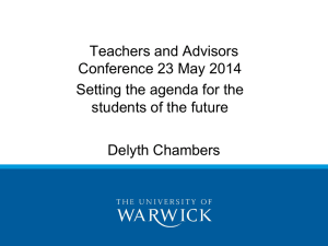 Teachers and Advisors Conference 23 May 2014 Setting the agenda for the