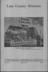 Lane County Historian LANE COUNTY HISTORICAL SOCIETY Vol. XVI, No. 3