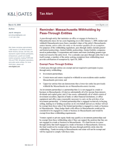 Tax Alert Reminder: Massachusetts Withholding by Pass-Through Entities