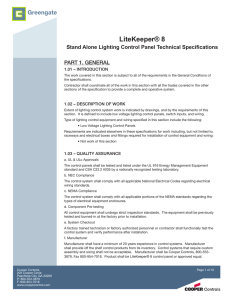 LiteKeeper® 8 PART 1. GENERAL  Stand Alone Lighting Control Panel Technical Specifications