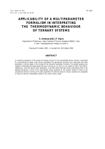 APPLICABILITY OF A MULTIPARAMETER FORMALISM IN INTERPRETING THE  THERMODYNAMIC BEHAVIOUR